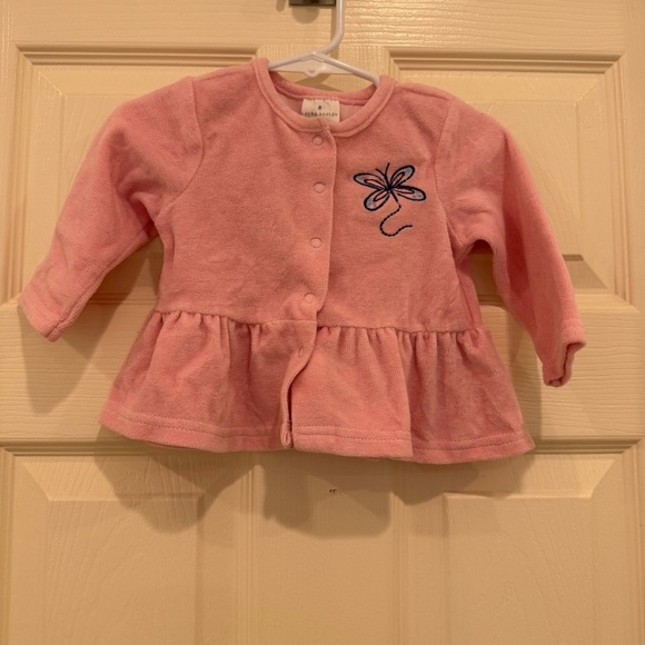 Laura Ashley Other - Laura Ashley Baby Girl Pink Cardigan 6-9M | Embroidered Butterfly Ruffle Hem